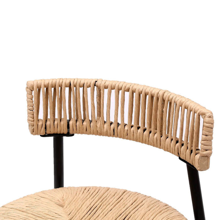 Hand Woven Bar Stools with Back Set of 2 Paper Rope Round Barstools with Footrest for Kitchen Island & Dining Rooms, Black & Honey Default -DTYStore