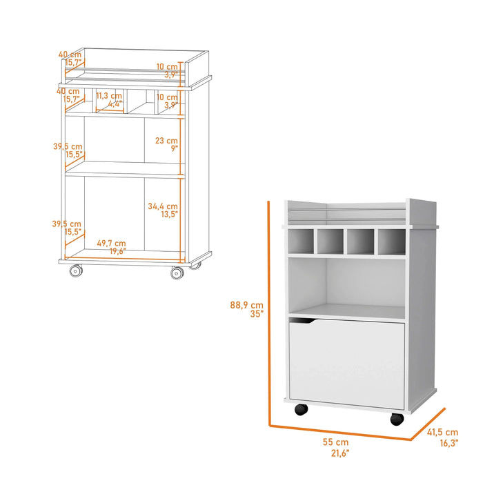 Hannah White 1-Door Bar Cart Default -DTYStore