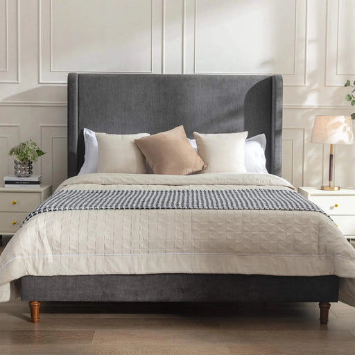 Harper Tall Headboard Upholstered Bed / 54' High Headboard / Elegant Simplicity / No Box Spring Needed / Easy Assembly / Queen / Dark Gray Velvet Default -DTYStore
