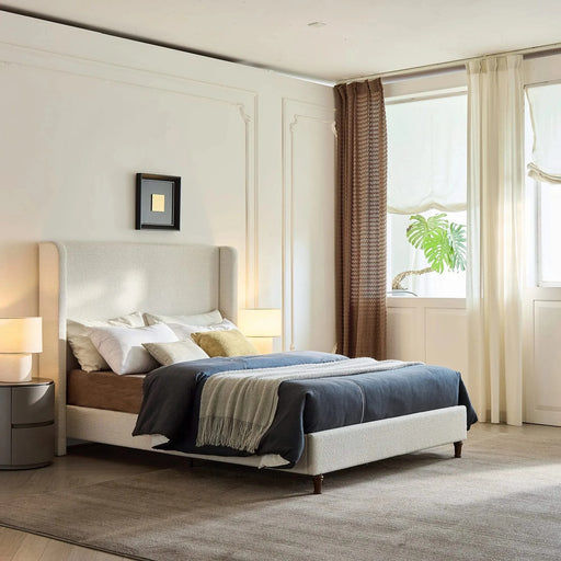 Harper Tall Headboard Upholstered Bed with Elegant Simplicity in Cream White Boucle, King Size, Easy Assembly Default -DTYStore