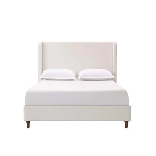 Harper Upholstered Bed with Tall Headboard, Elegant Simplicity, Cream White Chenille, Queen Size Default -DTYStore