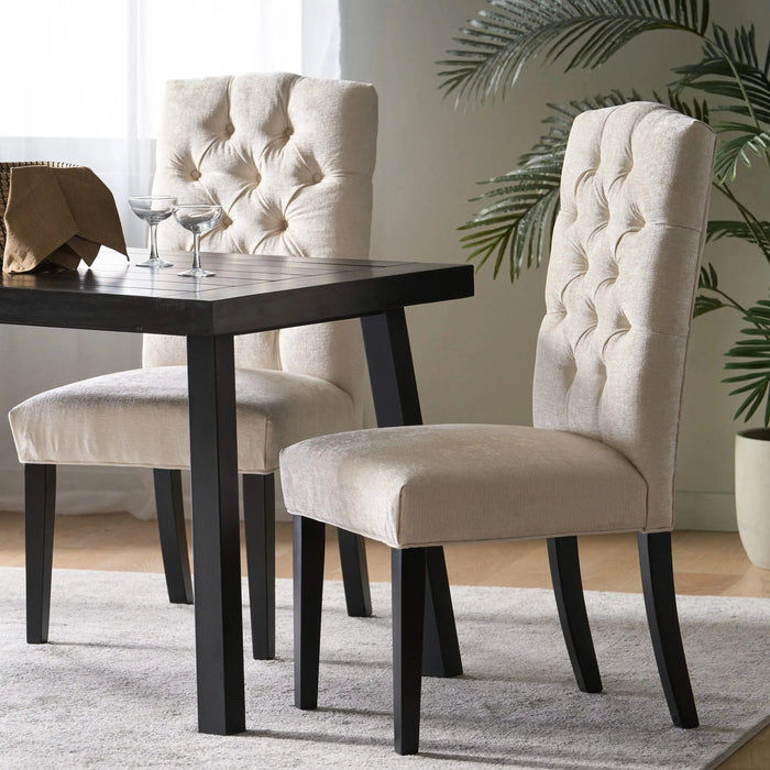 Harriet KD Tufted Dining Chairs Set of 2 Upholstered Ivory Fabric with Solid Wood Frame Default -DTYStore