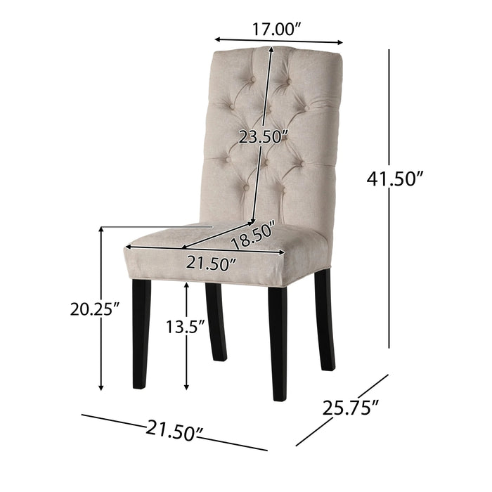 Harriet KD Tufted Dining Chairs Set of 2 Upholstered Ivory Fabric with Solid Wood Frame Default -DTYStore