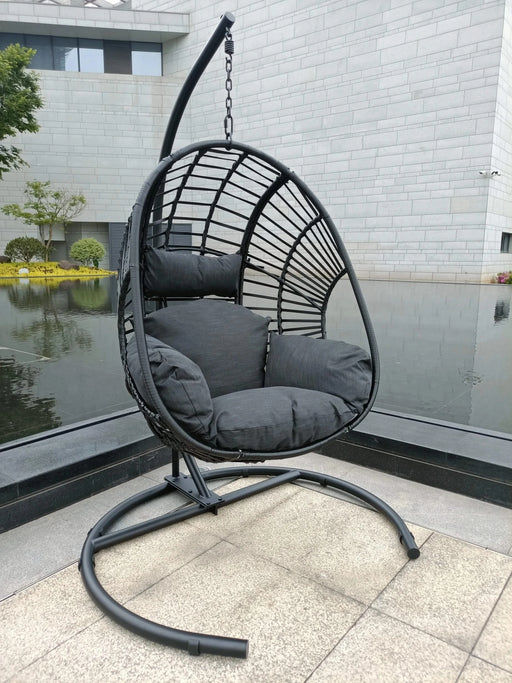 High Quality Outdoor Indoor Black color PE Wicker Swing Egg chair with Antracite Color Cushion And Black Color Base Default -DTYStore