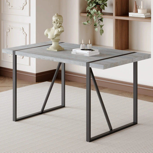 Industrial Rectangular MDF Light Grey Patterned Dining Table for 4-6 people with 1.5 inch thick MDF top and black metal legs for desks, kitchens, patios, dining rooms Default -DTYStore