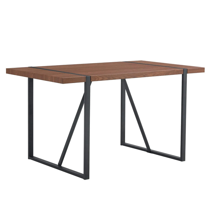 Industrial Rectangular MDF Walnut Color Wood Grain Dining Table for 4-6 people with 1.5 inch thick MDF top and black metal legs for desks, kitchens, patios, dining rooms. Default -DTYStore