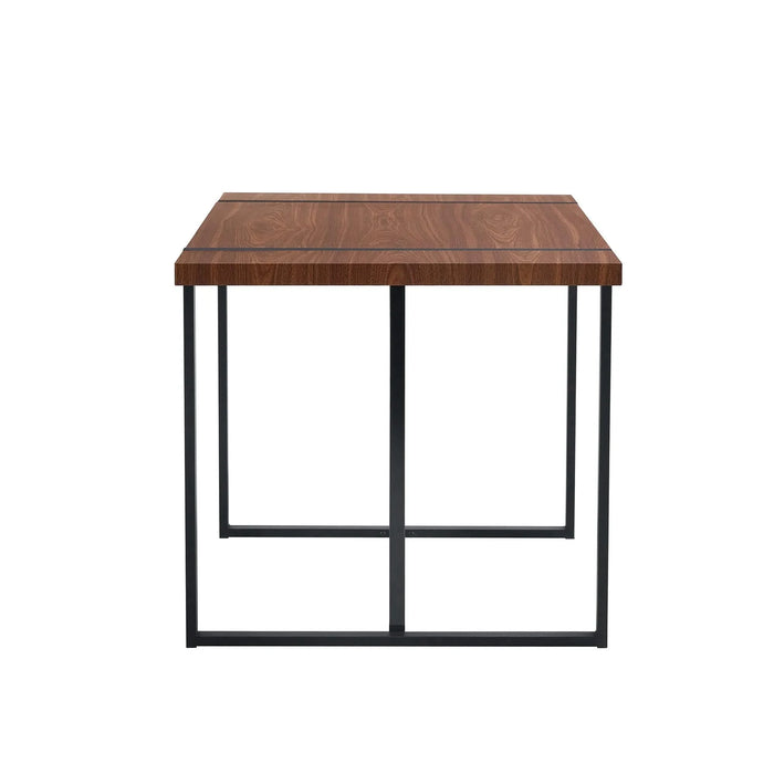 Industrial Rectangular MDF Walnut Color Wood Grain Dining Table for 4-6 people with 1.5 inch thick MDF top and black metal legs for desks, kitchens, patios, dining rooms. Default -DTYStore