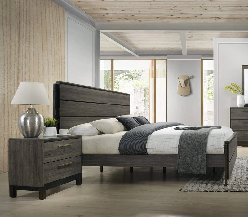 Ioana Antique Grey Finish 3-Piece Wood Bed Room Set, King Size Bed and Two Nightstands Default -DTYStore