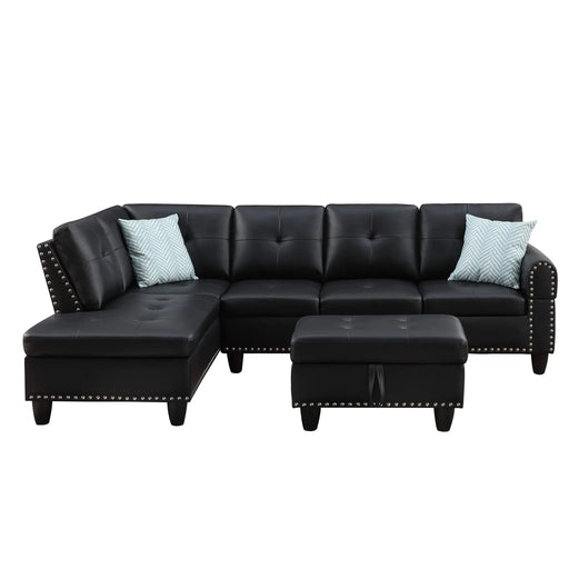 Irine Traditional Faux Leather Sectional Sofa with Ottoman and Storage in Black Default -DTYStore