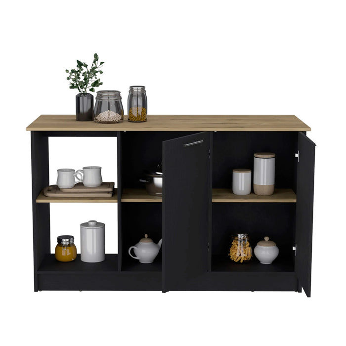 Juniper Kitchen Island with Large Top Surface, Double Door Cabinet, and Open Shelves Default -DTYStore