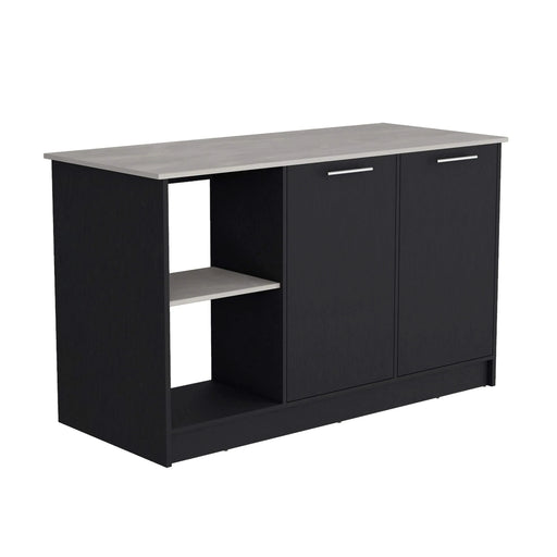 Juniper Kitchen Island with Large Top Surface, Double Door Cabinet, and Open Shelves Default -DTYStore