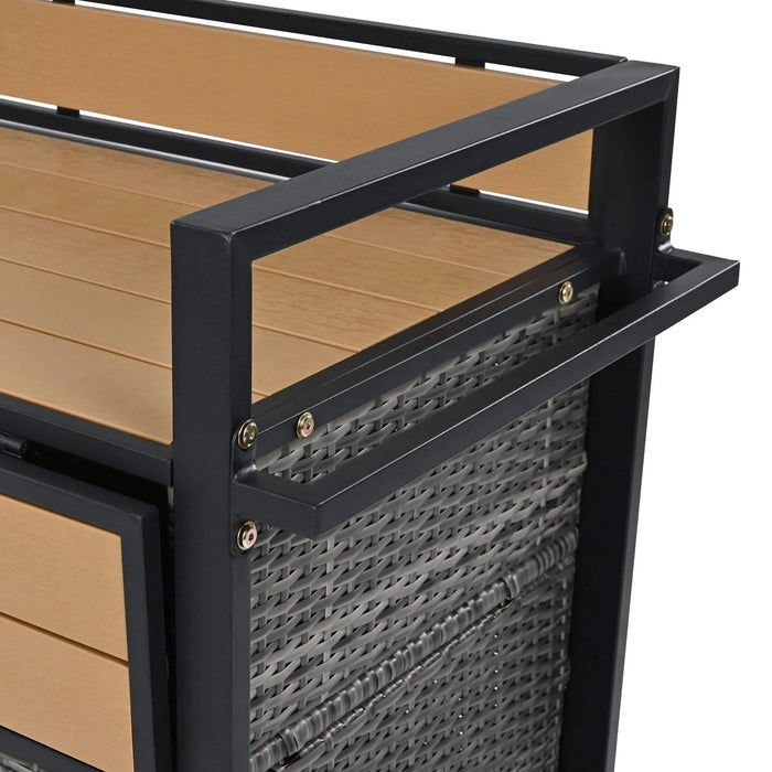 K&K 52.8'W Wicker Outdoor Grill Cart with Extended Plastic Wood Table Top, Rolling Kitchen Island on Wheels with Storage Cabinet, for Patio Backyard Garden Poolside, Double Handle Design, Grey Default -DTYStore