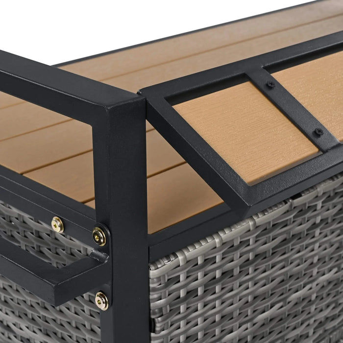 K&K 52.8'W Wicker Outdoor Grill Cart with Extended Plastic Wood Table Top, Rolling Kitchen Island on Wheels with Storage Cabinet, for Patio Backyard Garden Poolside, Double Handle Design, Grey Default -DTYStore