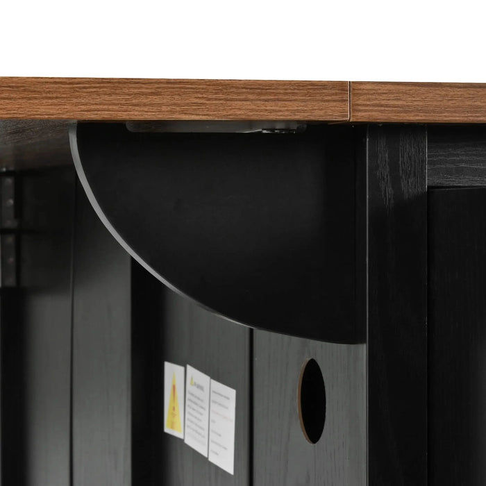 K&K 53.5''Farmhouse Kitchen Island with Power Outlet, Kitchen Storage Island with Drop Leaf, Spice Rack and Drawer, Rolling Kitchen Cart on Wheels, for Home, Kitchen and Dining Room, Black Default -DTYStore