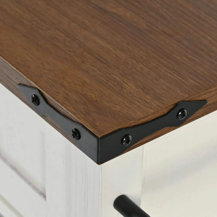 K&K 53.7' Farmhouse Kitchen Island with Power Outlet, 2 Sliding Barn Door Kitchen Storage Island with Drop Leaf, Spice Rack Rolling Kitchen Cart on Wheels, for Home, Kitchen and Dining Room, White Default -DTYStore