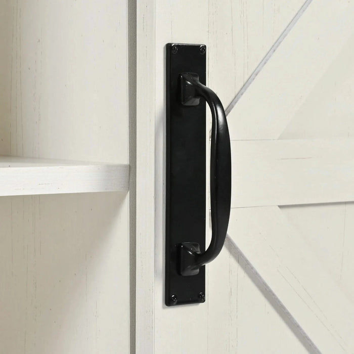 K&K 53.7' Farmhouse Kitchen Island with Power Outlet, 2 Sliding Barn Door Kitchen Storage Island with Drop Leaf, Spice Rack Rolling Kitchen Cart on Wheels, for Home, Kitchen and Dining Room, White Default -DTYStore