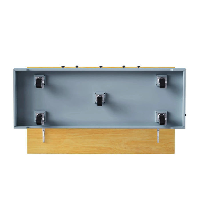 K&K 53inch Large Kitchen Island with 2 Bar Stools, Power Outlet,Door Internal Storage Rack,Kitchen Storage Cart on 5 Wheels with Drop Leaf,5 Open Side Racks,3 Drawers for Kitchen,Dining Room,Grey Blue Default -DTYStore