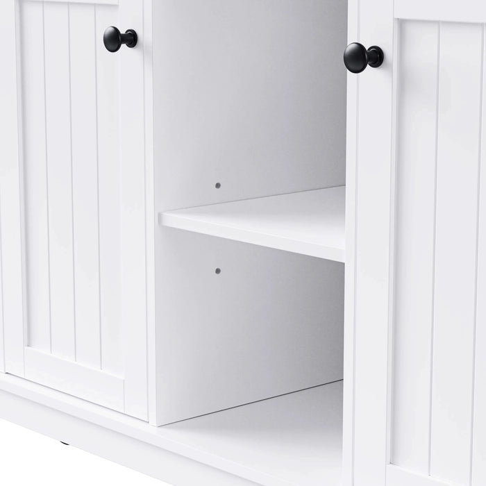 K&K 53inch Large Kitchen Island with 2 Bar Stools, Power Outlet,Door Internal Storage Rack, Kitchen Storage Cart on 5 Wheels with Drop Leaf, 5 Open Side Racks, 3 Drawers, for Kitchen,Dining Room,White Default -DTYStore