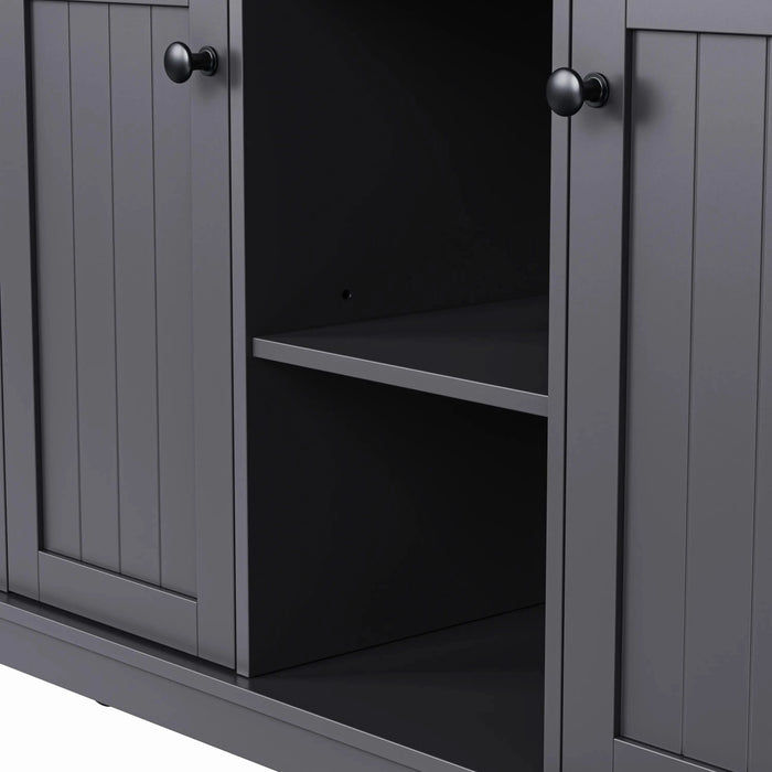 K&K 53inch Large Kitchen Island with Drop Leaf, Power Outlet, Door Internal Storage Rack, Rolling Kitchen Cart on 5 Wheels with 5 Open Side Racks for Kitchen, Dining Room,Black(Not include bar stools) Default -DTYStore