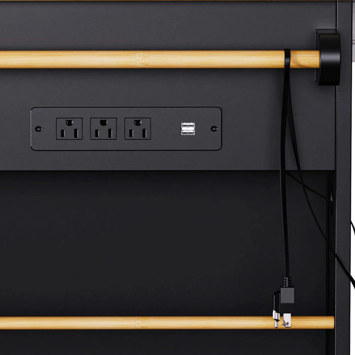 K&K 53inch Large Kitchen Island with Drop Leaf, Power Outlet, Door Internal Storage Rack, Rolling Kitchen Cart on 5 Wheels with 5 Open Side Racks for Kitchen, Dining Room,Black(Not include bar stools) Default -DTYStore