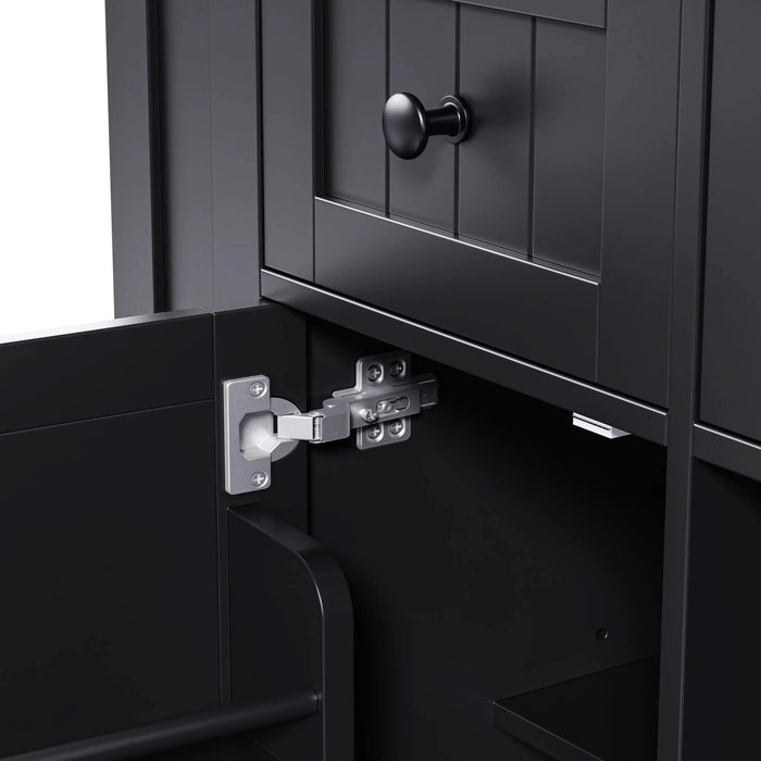 K&K 53inch Large Kitchen Island with Drop Leaf, Power Outlet, Door Internal Storage Rack, Rolling Kitchen Cart on 5 Wheels with 5 Open Side Racks for Kitchen, Dining Room,Black(Not include bar stools) Default -DTYStore