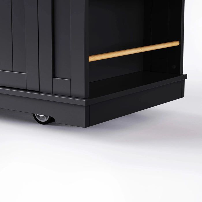 K&K 53inch Large Kitchen Island with Drop Leaf, Power Outlet, Door Internal Storage Rack, Rolling Kitchen Cart on 5 Wheels with 5 Open Side Racks for Kitchen, Dining Room,Black(Not include bar stools) Default -DTYStore