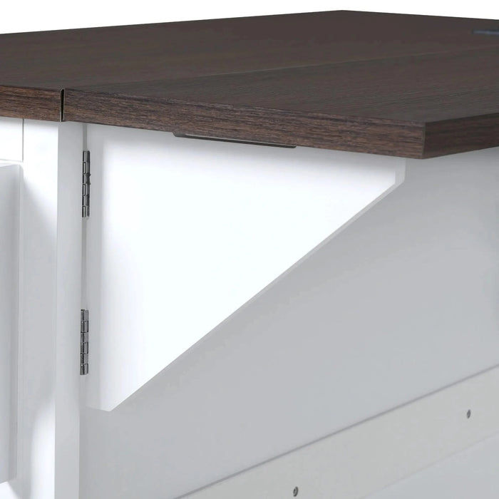 K&K 54.9' Kitchen Island with Drop Leaf, Power Outlet, Kitchen Storage Cart with 4 Door Shelves, Cross Barn Doors & Visual Glass Door, Rolling Kitchen Island on 4 Wheels for Kitchen, Dining Room,White Default -DTYStore