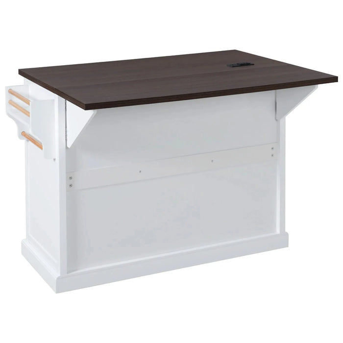 K&K 54.9' Kitchen Island with Drop Leaf, Power Outlet, Kitchen Storage Cart with 4 Door Shelves, Cross Barn Doors & Visual Glass Door, Rolling Kitchen Island on 4 Wheels for Kitchen, Dining Room,White Default -DTYStore