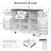 K&K 54.9' Kitchen Island with Drop Leaf, Power Outlet, Kitchen Storage Cart with 4 Door Shelves, Cross Barn Doors & Visual Glass Door, Rolling Kitchen Island on 4 Wheels for Kitchen, Dining Room,White Default -DTYStore