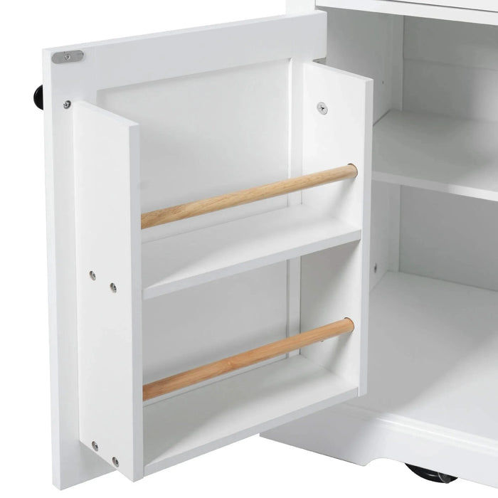 K&K 54.9' Kitchen Island with Drop Leaf, Power Outlet, Kitchen Storage Cart with 4 Door Shelves, Cross Barn Doors & Visual Glass Door, Rolling Kitchen Island on 4 Wheels for Kitchen, Dining Room,White Default -DTYStore