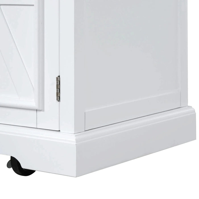 K&K 54.9' Kitchen Island with Drop Leaf, Power Outlet, Kitchen Storage Cart with 4 Door Shelves, Cross Barn Doors & Visual Glass Door, Rolling Kitchen Island on 4 Wheels for Kitchen, Dining Room,White Default -DTYStore