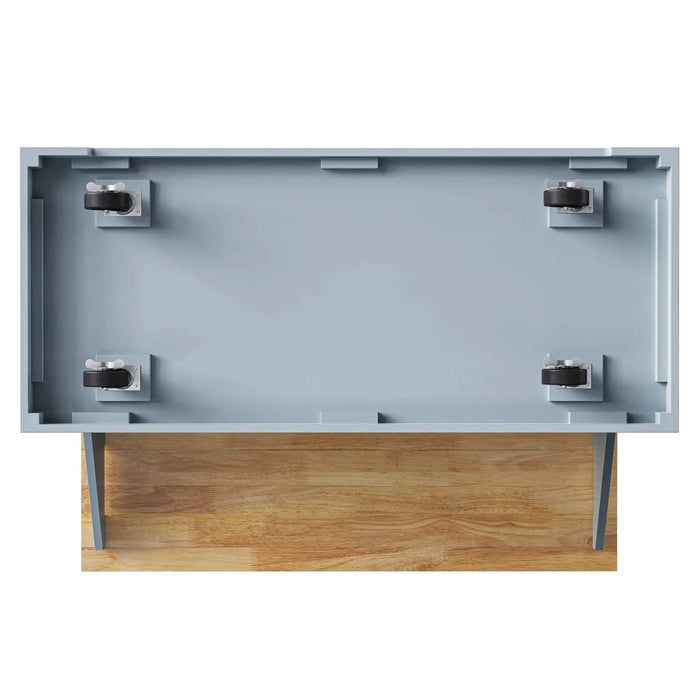 K&K 54inch Large Kitchen Island with Rubber Wood Drop Leaf, Embossed Texture Rolling Kitchen Cart on 4 Wheels with 4 Doors and 3 Drawers, Kitchen Island with Storage for Kitchen, Dining Room,Grey Blue Default -DTYStore