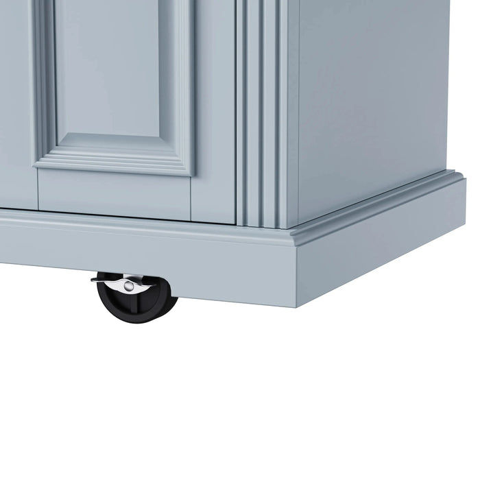 K&K 54inch Large Kitchen Island with Rubber Wood Drop Leaf, Embossed Texture Rolling Kitchen Cart on 4 Wheels with 4 Doors and 3 Drawers, Kitchen Island with Storage for Kitchen, Dining Room,Grey Blue Default -DTYStore