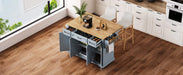 K&K 54inch Large Kitchen Island with Rubber Wood Drop Leaf, Embossed Texture Rolling Kitchen Cart on 4 Wheels with 4 Doors and 3 Drawers, Kitchen Island with Storage for Kitchen, Dining Room,Grey Blue Default -DTYStore