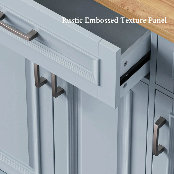 K&K 54inch Large Kitchen Island with Rubber Wood Drop Leaf, Embossed Texture Rolling Kitchen Cart on 4 Wheels with 4 Doors and 3 Drawers, Kitchen Island with Storage for Kitchen, Dining Room,Grey Blue Default -DTYStore