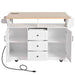 K&K 55.7'' Large Kitchen Island with 2 Drop Leaf,, Rolling Kitchen Cart on 5 Wheels with Power Outlet, Folding Storage Dining Table with Spice & Towel Rack , 3 Drawers, for Kitchen, Dining Room,White Default -DTYStore