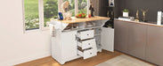 K&K 55.7'' Large Kitchen Island with 2 Drop Leaf,, Rolling Kitchen Cart on 5 Wheels with Power Outlet, Folding Storage Dining Table with Spice & Towel Rack , 3 Drawers, for Kitchen, Dining Room,White Default -DTYStore