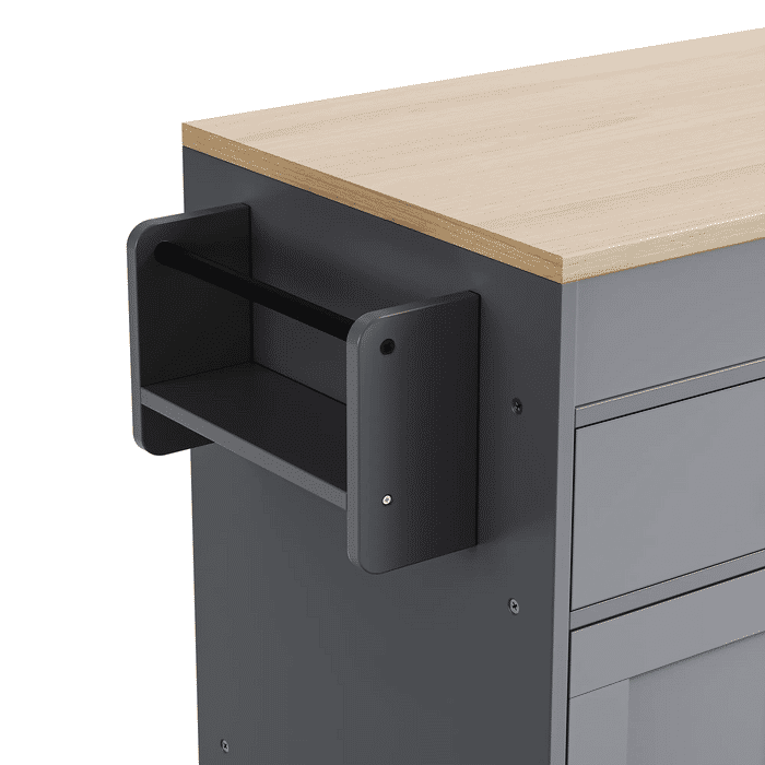 K&K 74.5 inch Kitchen Island with Extendable Dining Table , Rolling Kitchen Island on Wheels with Spice Rack and 2 Drawers, Kitchen Storage Cart with 4 Door Cabinet, for Kitchen, Dining Room, Grey Default -DTYStore