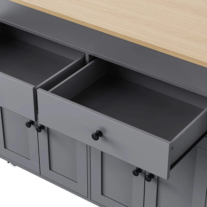K&K 74.5 inch Kitchen Island with Extendable Dining Table , Rolling Kitchen Island on Wheels with Spice Rack and 2 Drawers, Kitchen Storage Cart with 4 Door Cabinet, for Kitchen, Dining Room, Grey Default -DTYStore