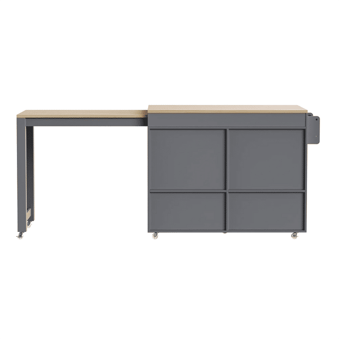 K&K 74.5 inch Kitchen Island with Extendable Dining Table , Rolling Kitchen Island on Wheels with Spice Rack and 2 Drawers, Kitchen Storage Cart with 4 Door Cabinet, for Kitchen, Dining Room, Grey Default -DTYStore