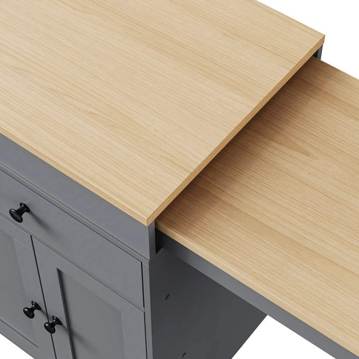 K&K 74.5 inch Kitchen Island with Extendable Dining Table , Rolling Kitchen Island on Wheels with Spice Rack and 2 Drawers, Kitchen Storage Cart with 4 Door Cabinet, for Kitchen, Dining Room, Grey Default -DTYStore