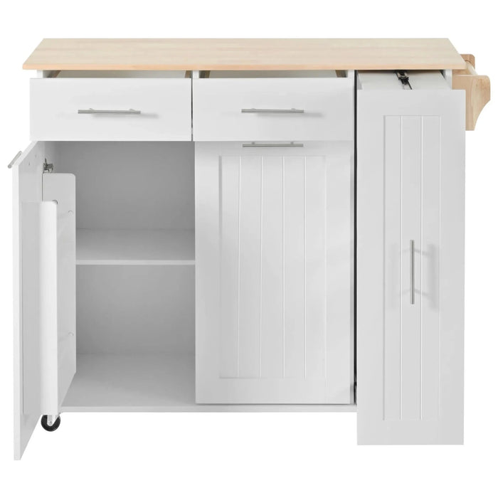 K&K Kitchen Island with Drop Leaf, Kitchen Storage Cart with 3 Tier Pull Out Cabinet Organizer, Internal Storage Rack, Rolling Kitchen Cart on Wheels with Towel Rack, 2 Drawers, for Kitchen, White Default -DTYStore