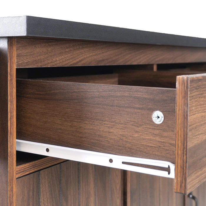 K&K Kitchen Island with Trash Can Storage Cabinet, Kitchen Cart with Drop Leaf, Spice Rack, Towel Rack and Drawer, Rolling Kitchen Island on Wheels with Adjustable Shelf, Walnut Brown Default -DTYStore