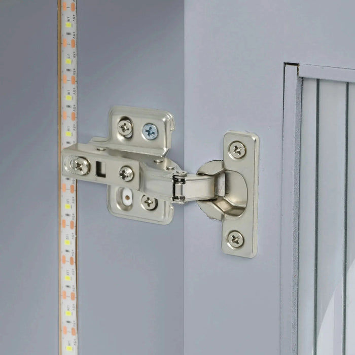 K&K Rolling Kitchen Island With Extended Table, Kitchen Island on Wheels with LED Lights,Power Outlets and 2 Fluted Glass Doors, Kitchen Island with a Storage Compartment and Side 3 Open Shelves, Grey Default -DTYStore