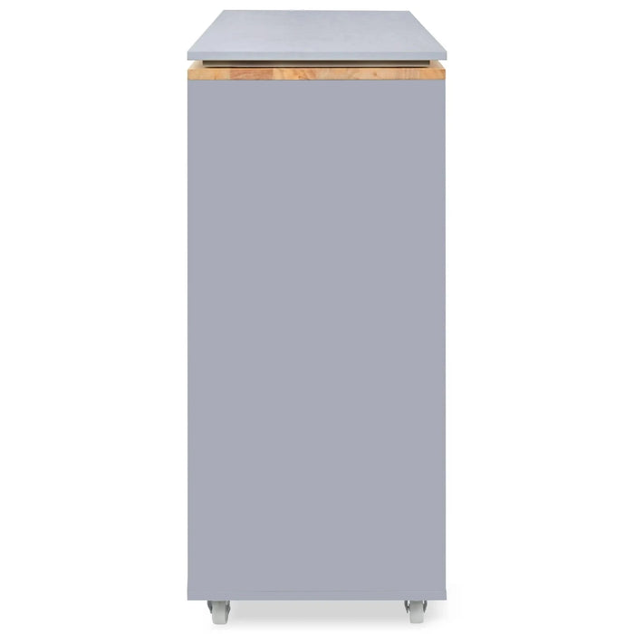 K&K Rolling Kitchen Island With Extended Table, Kitchen Island on Wheels with LED Lights,Power Outlets and 2 Fluted Glass Doors, Kitchen Island with a Storage Compartment and Side 3 Open Shelves, Grey Default -DTYStore