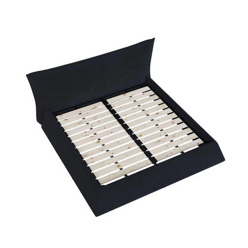 King Size Upholstered Platform Bed with Special Shaped Velvet Headboard, Metal & Solid Wood Frame,Black Default -DTYStore