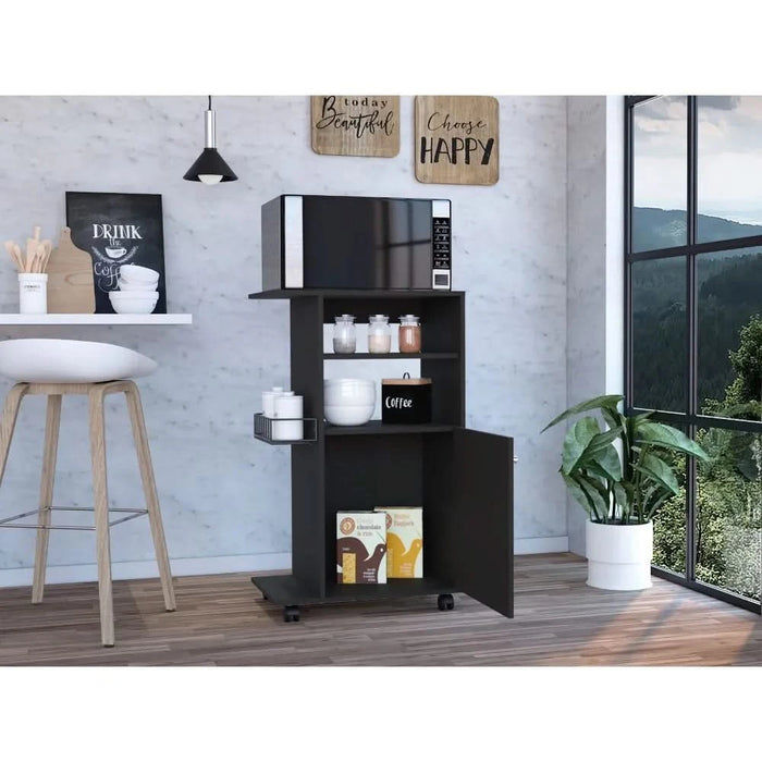 Kitchen Cart Kryot, Single Door Cabinet, Four Casters, Black Wengue Finish Default -DTYStore