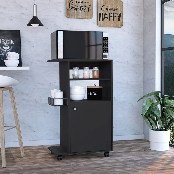 Kitchen Cart Kryot, Single Door Cabinet, Four Casters, Black Wengue Finish Default -DTYStore