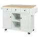 Kitchen Cart with Rubber wood Drop-Leaf Countertop ,Cabinet door internal storage racks,Kitchen Island on 5 Wheels with Storage Cabinet and 3 Drawers for Dinning Room,White Default -DTYStore
