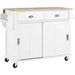 Kitchen Cart with Rubber wood Drop-Leaf Countertop, Concealed sliding barn door adjustable height,Kitchen Island on 4 Wheels with Storage Cabinet and 2 Drawers,L52.2xW30.5xH36.6 inch, White Default -DTYStore